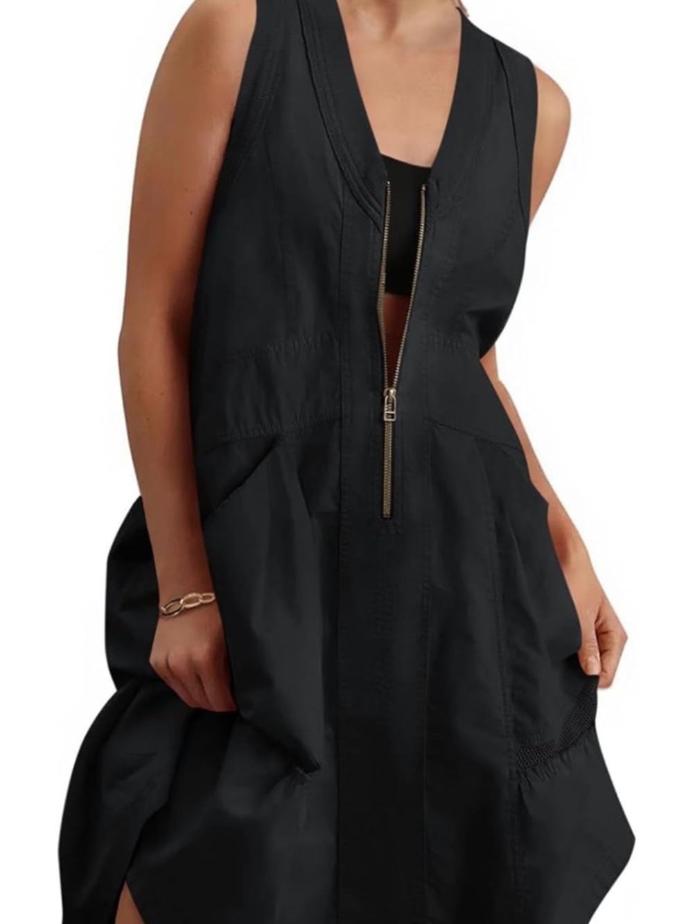 Black Zip-Front Sleeveless Dress